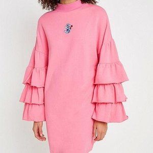 Pink Ruffle Sleeve Sweater Dress by LAZY OAF